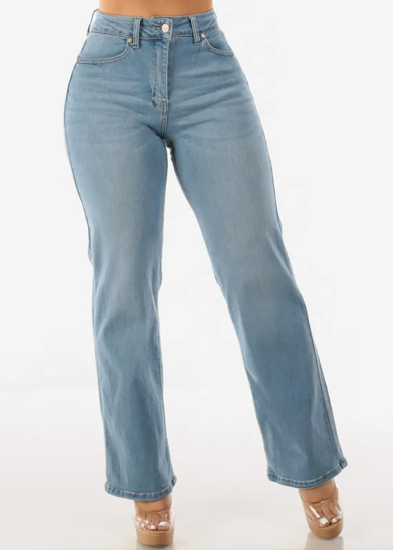 High Waist Wide Leg Straight Stretch Light Jeans sold by Moda