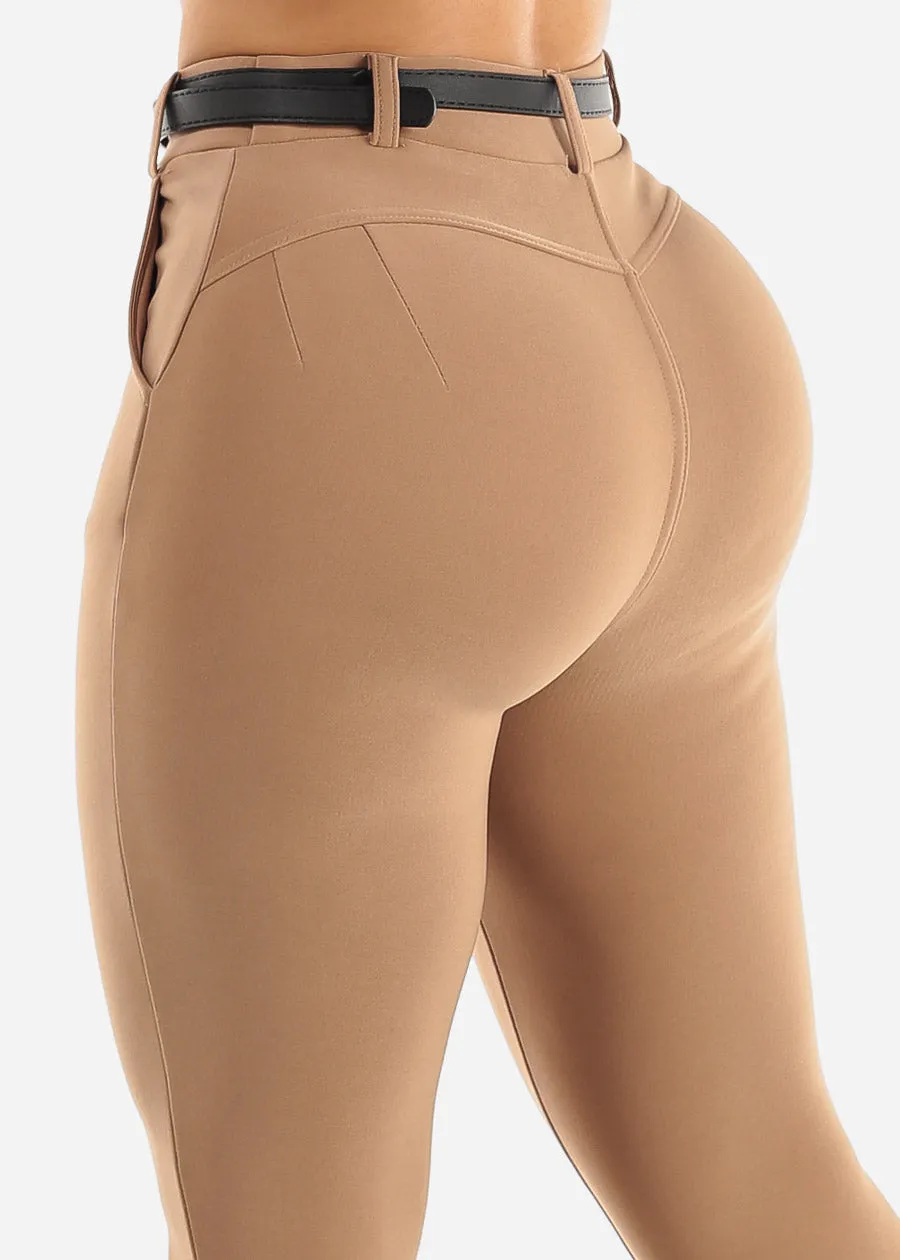 Butt Lifting High Waist Skinny Pants Light Brown w Belt sold by Moda
