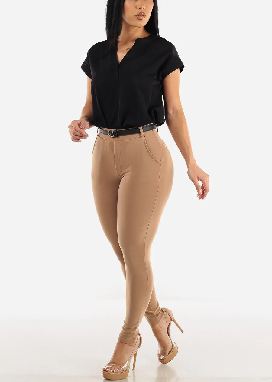 Butt Lifting High Waist Skinny Pants Light Brown w Belt sold by Moda product image thumbnail 2