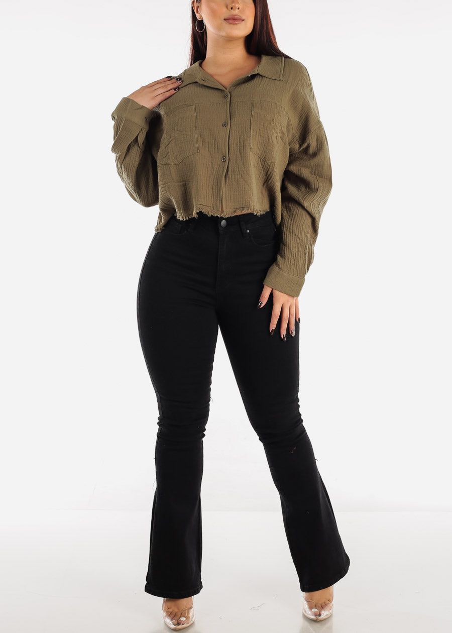 Button Up Loose Fit Cotton Shirt Olive sold by Moda product image thumbnail 2