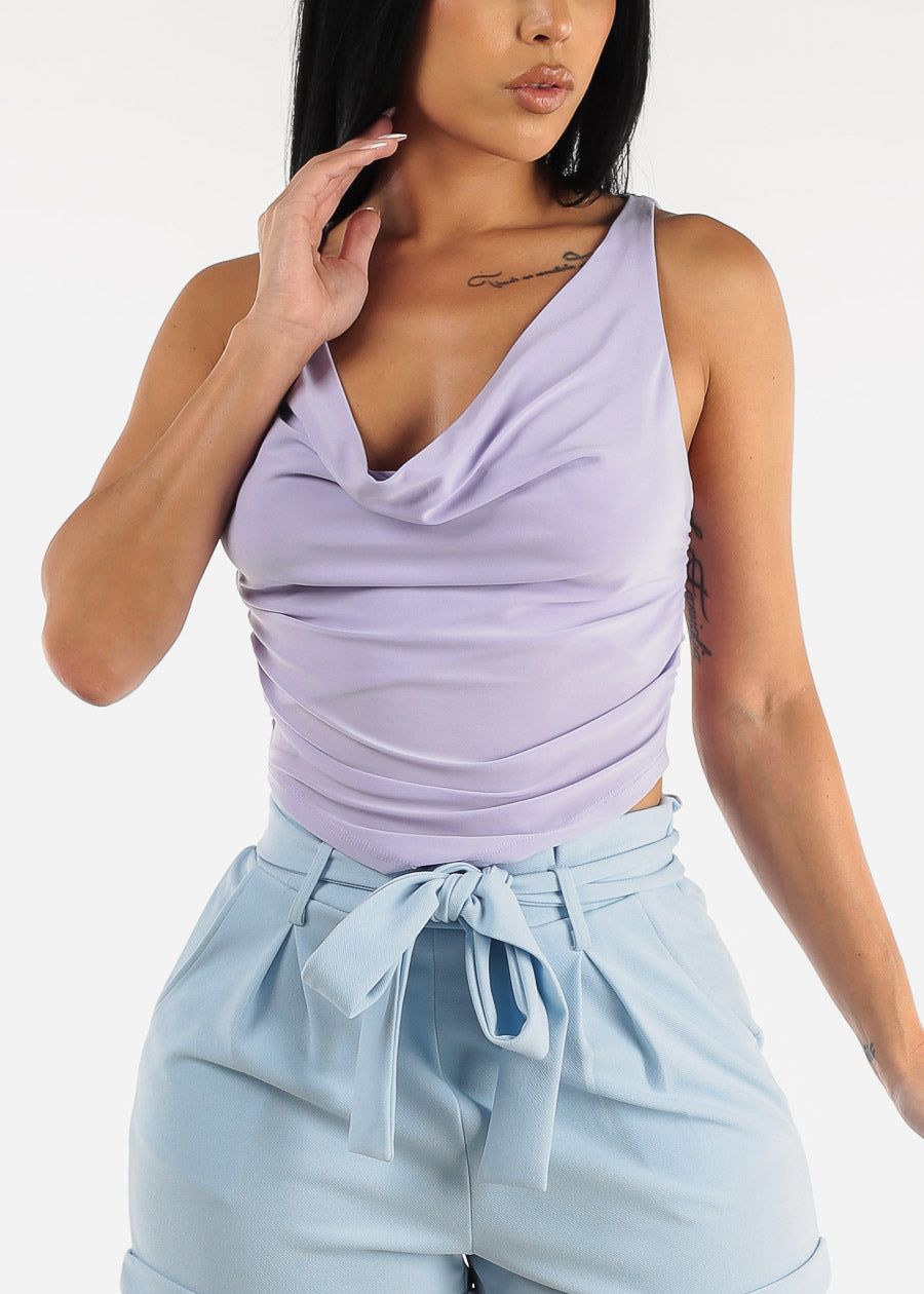 Sleeveless Cowl Neckline Fitted Top Light Purple sold by Moda