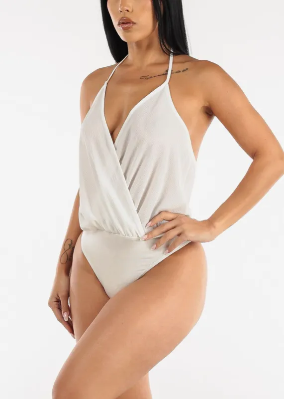 Wrap Front Halter Thong Bodysuit Ivory sold by Moda