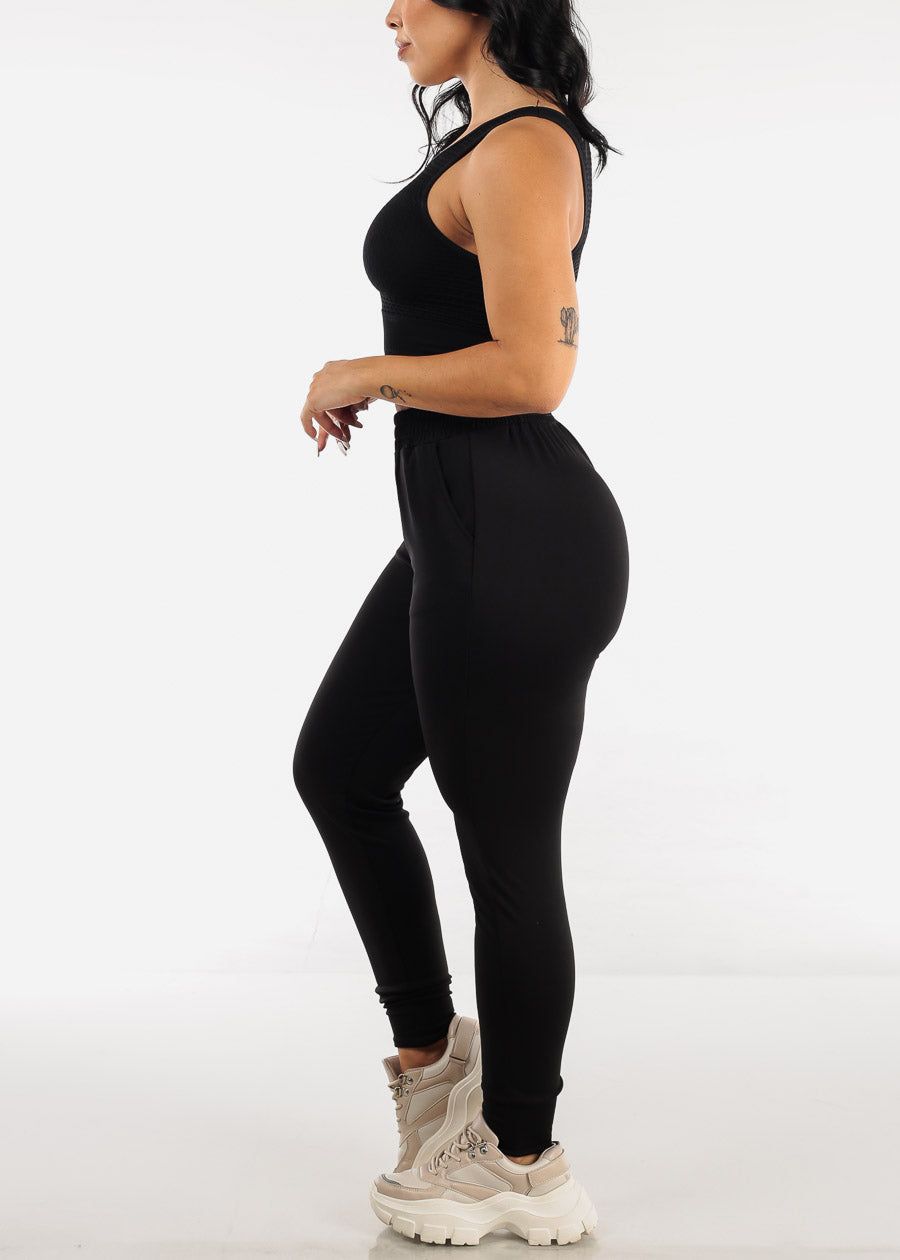 Black High Waist Joggers with Matching Crop Top (2 PCE SET) sold by Moda product image thumbnail 2