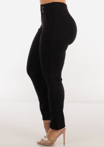 Black High Waist Slim Straight Dressy Pants sold by Moda