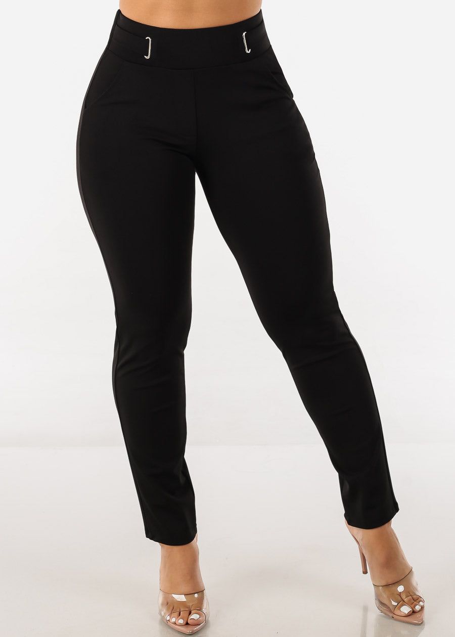 Black High Waist Slim Straight Dressy Pants sold by Moda
