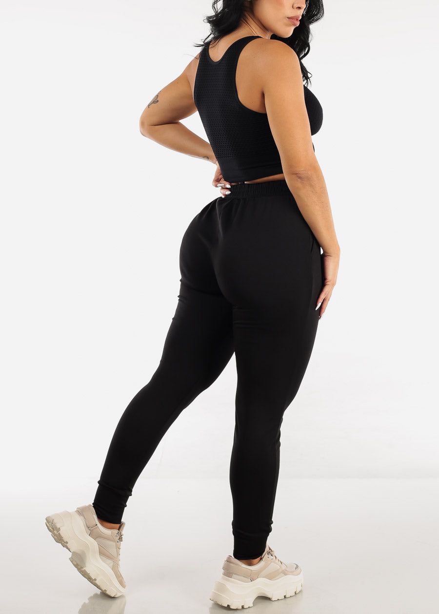Black High Waist Joggers with Matching Crop Top (2 PCE SET) sold by Moda product image thumbnail 4