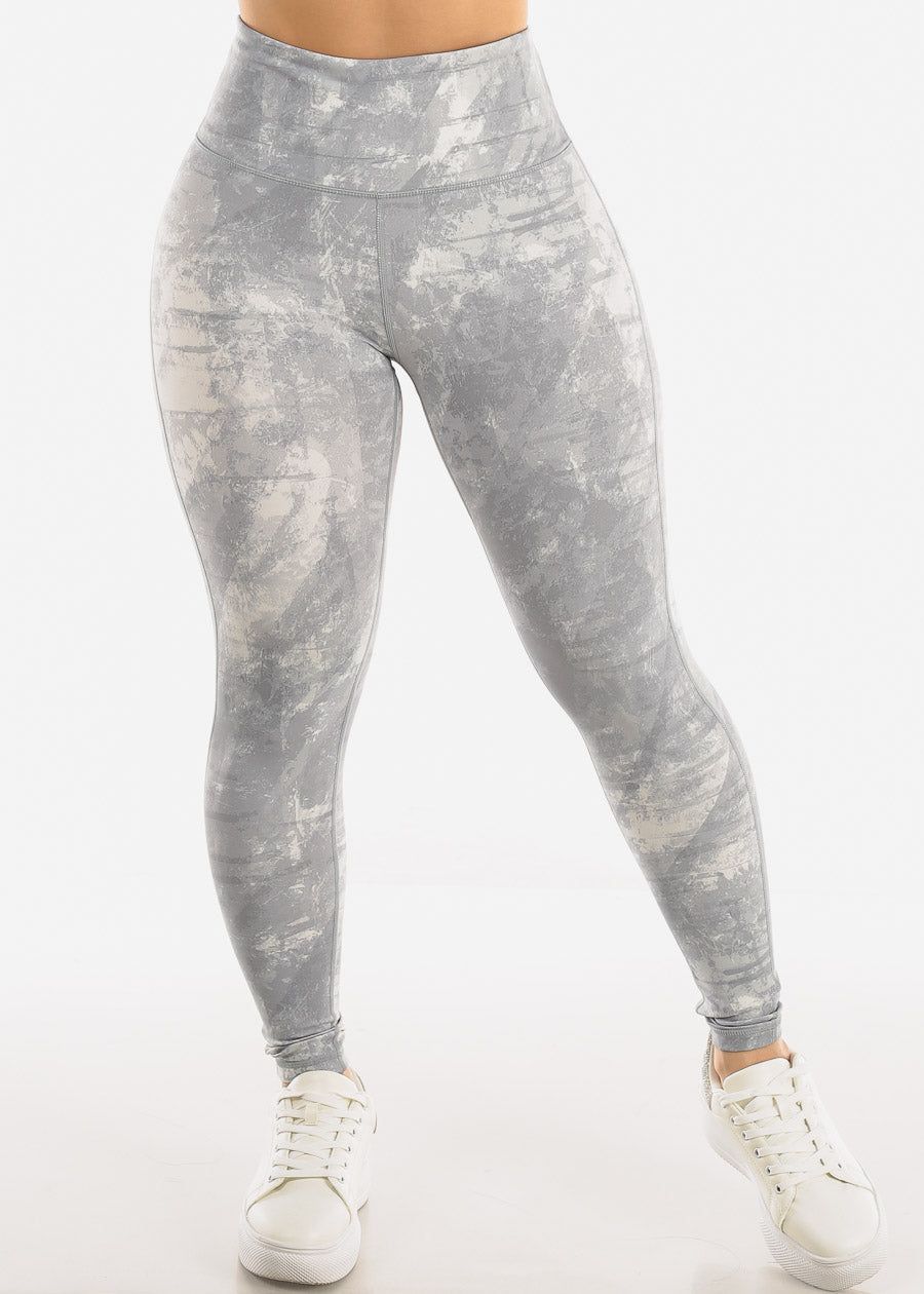 High Waisted Printed Activewear Leggings Grey sold by Moda