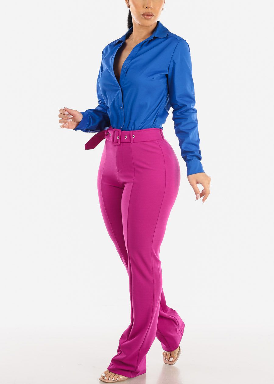 Long Sleeve Button Down Collared Bodysuit Royal Blue sold by Moda product image thumbnail 2