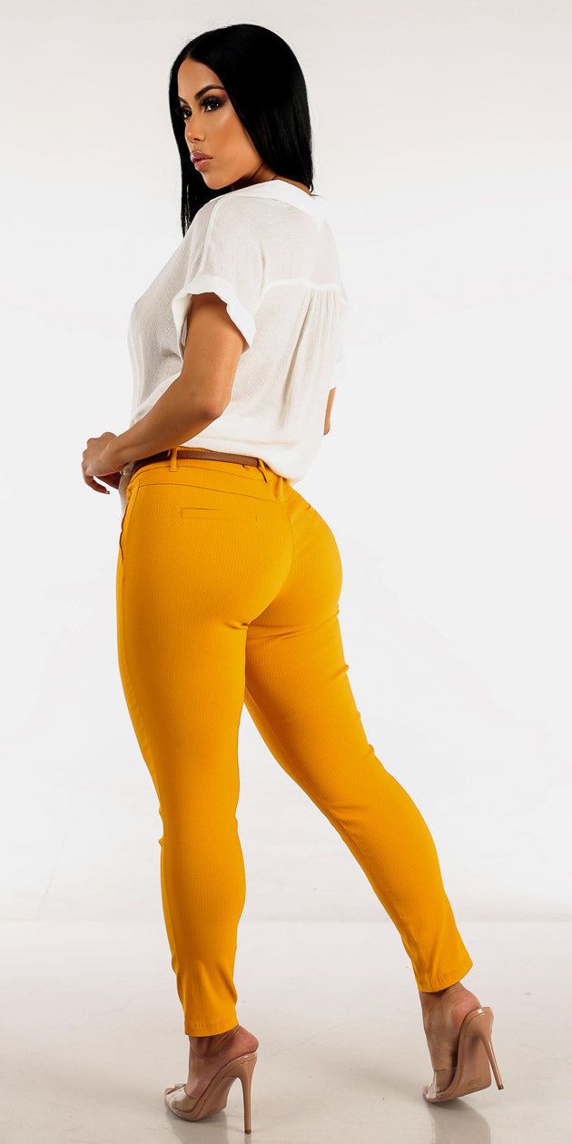 Mid Rise Yellow Polka Dot Skinny Pants with White Cap Sleeve Blouse sold by Moda product image thumbnail 2