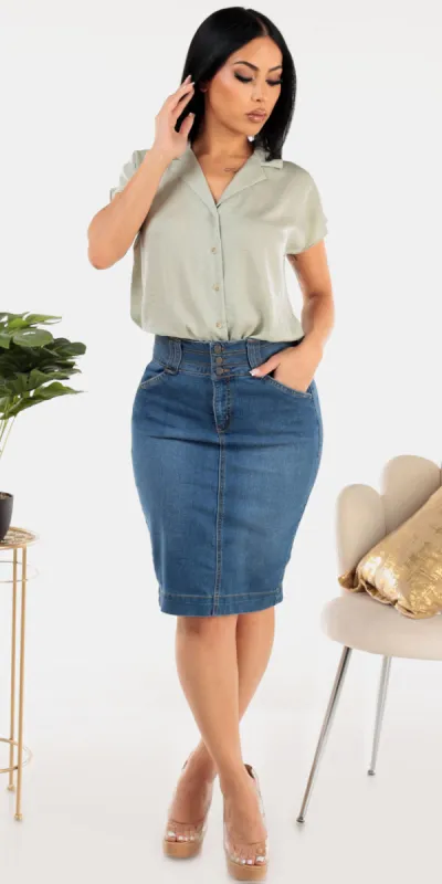 Collared Butt Lift Denim Pencil Outfit sold by Moda