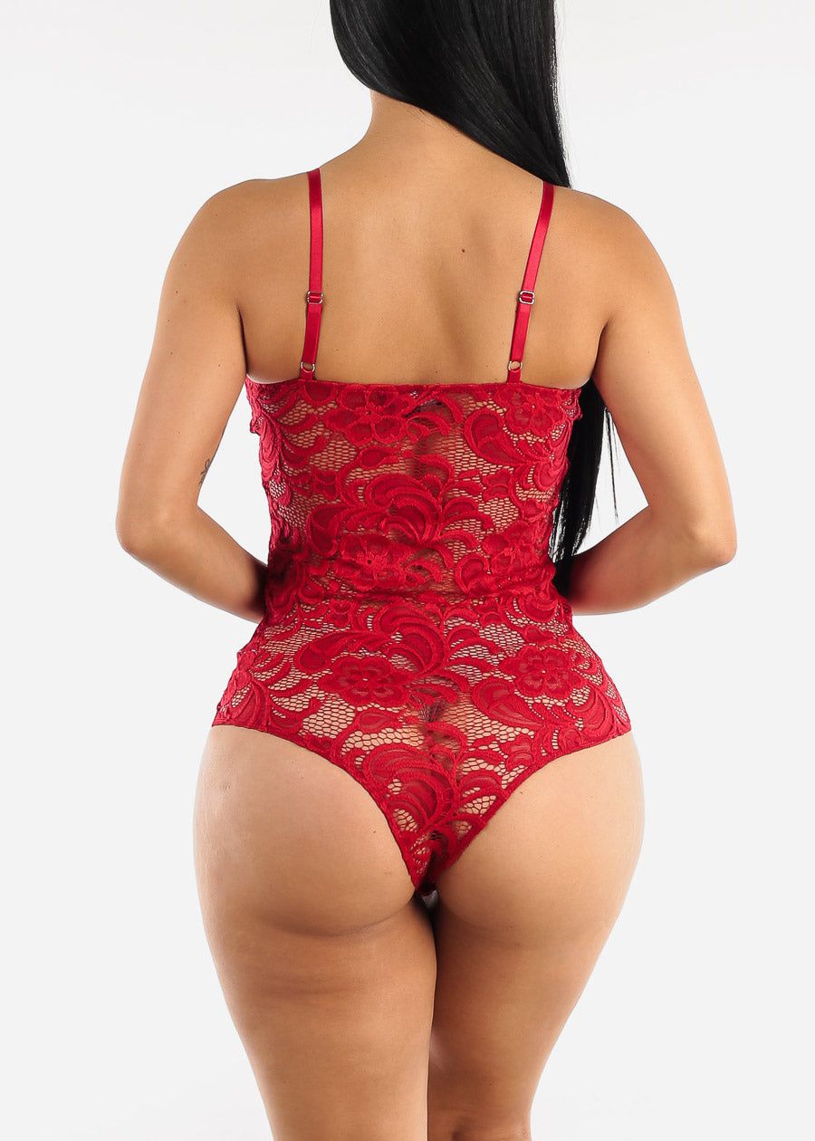 Sexy Floral Lace Vneck Red Bodysuit sold by Moda product image thumbnail 5
