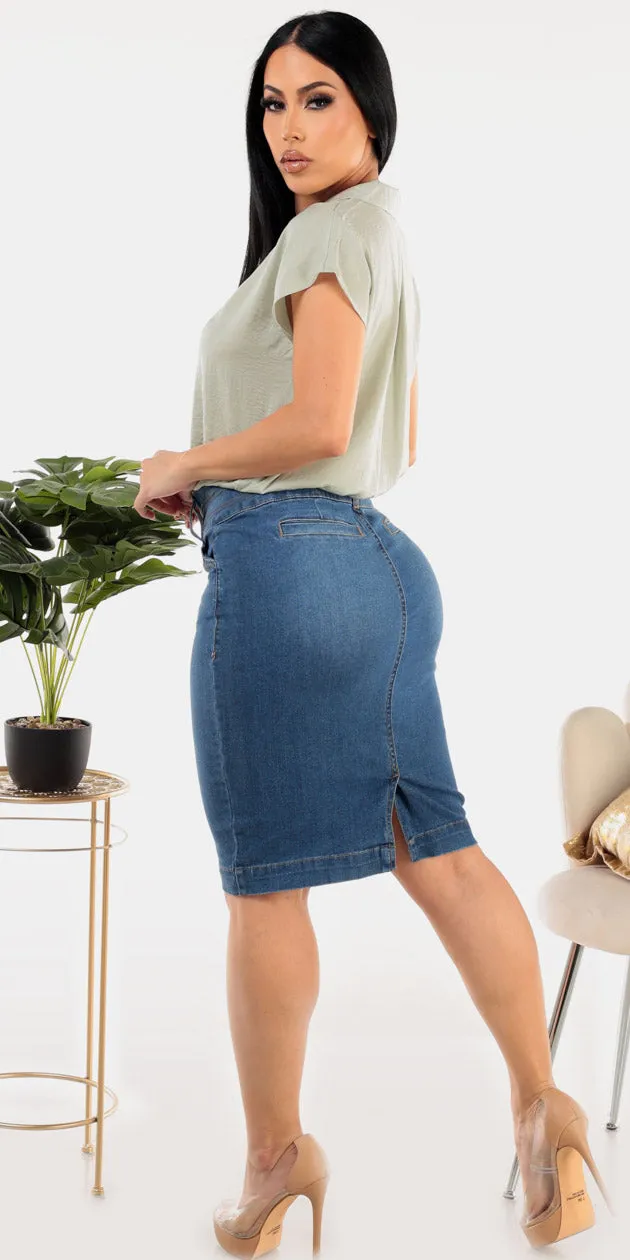 Collared Butt Lift Denim Pencil Outfit sold by Moda product image thumbnail 2