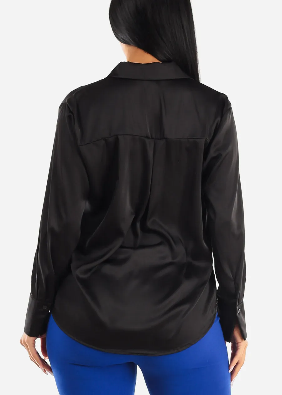 Satin Long Sleeve Button Down Collared Blouse Black sold by Moda product image thumbnail 4