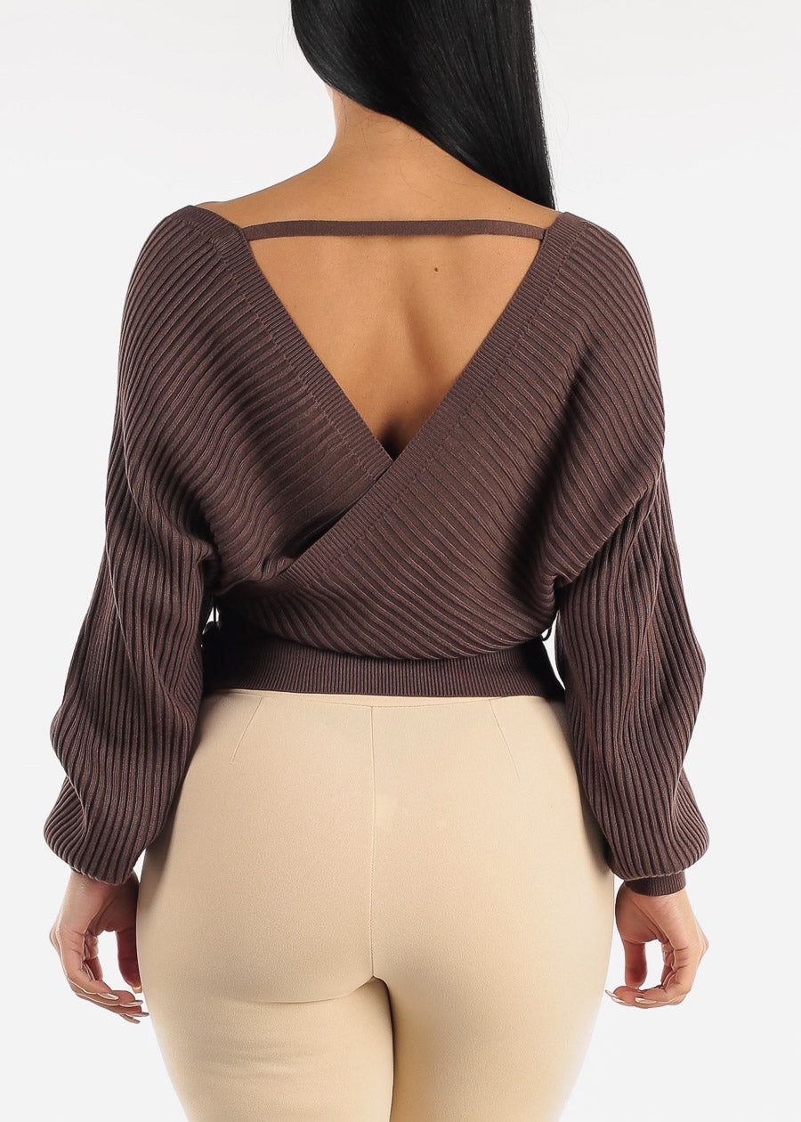 Long Sleeve Wrapped Sweater Brown sold by Moda product image thumbnail 5