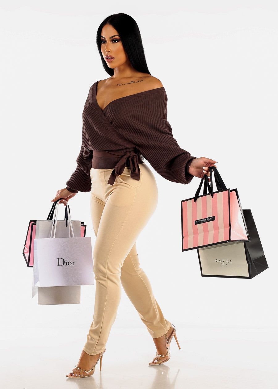 Long Sleeve Wrapped Sweater Brown sold by Moda product image thumbnail 2