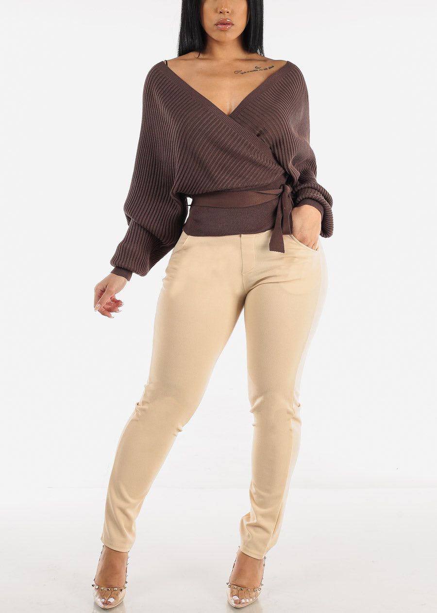 Long Sleeve Wrapped Sweater Brown sold by Moda product image thumbnail 6