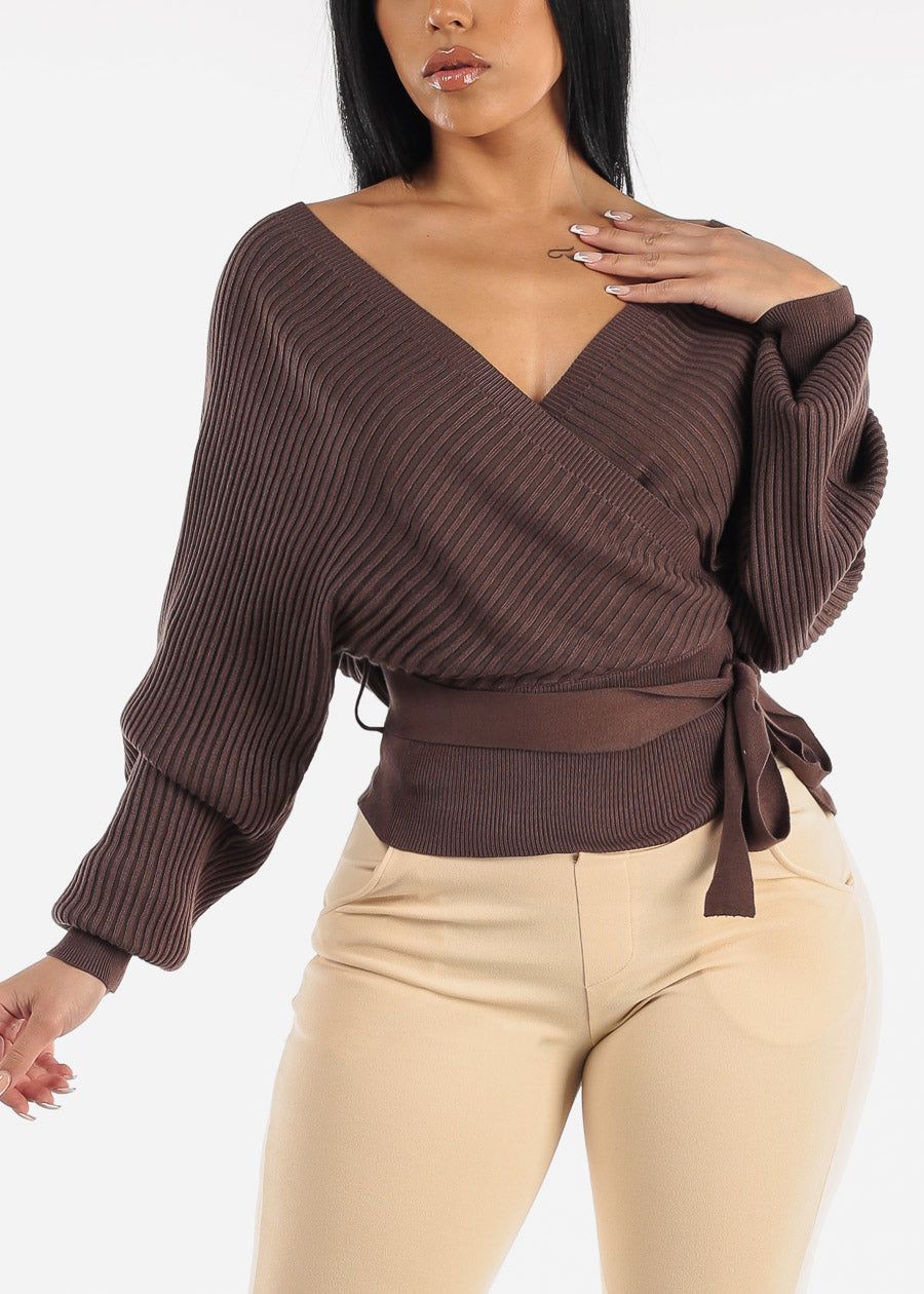 Long Sleeve Wrapped Sweater Brown sold by Moda product image thumbnail 3