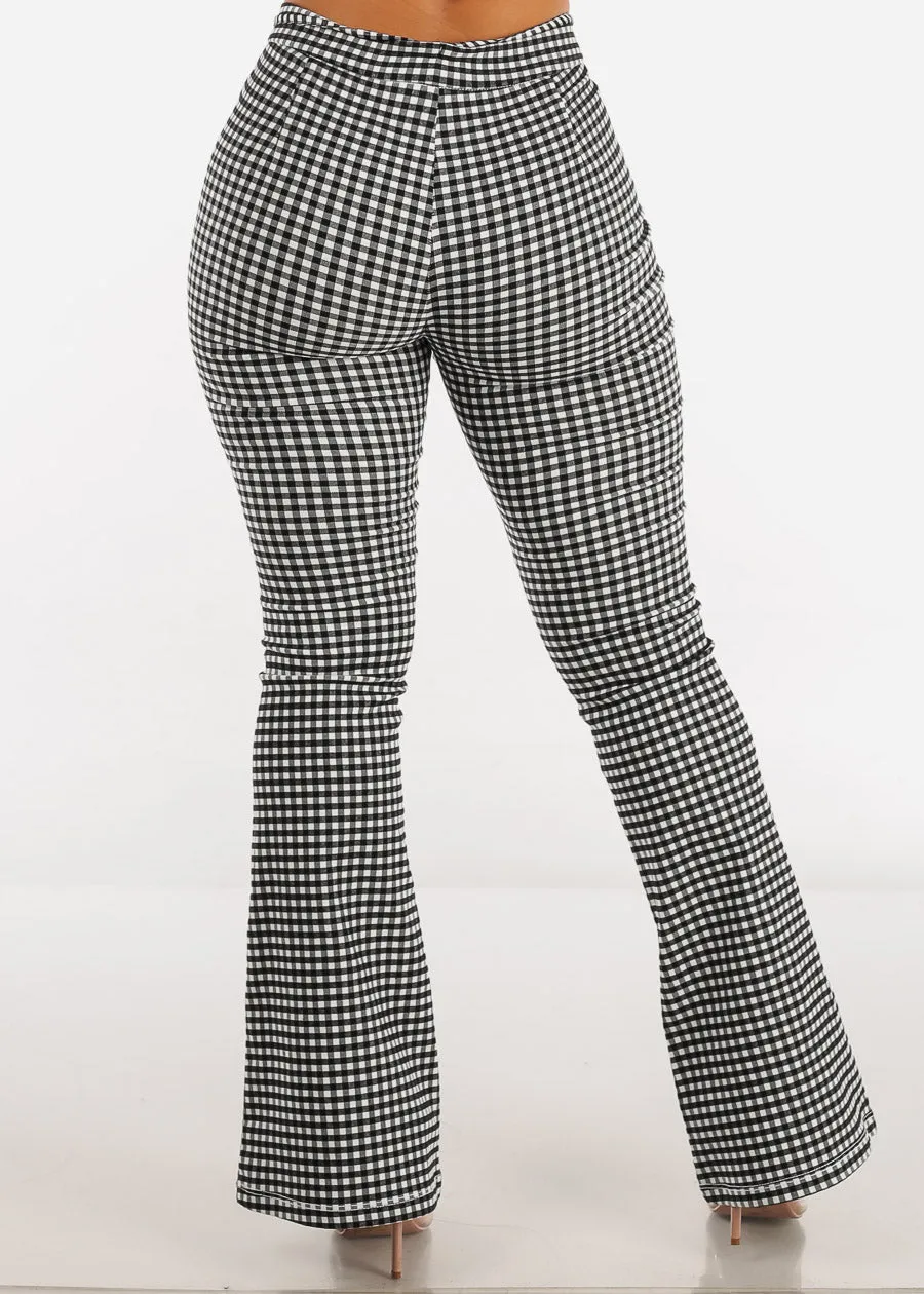 High Waist Checkered Flared Pants Black w Tie Belt sold by Moda product image thumbnail 4