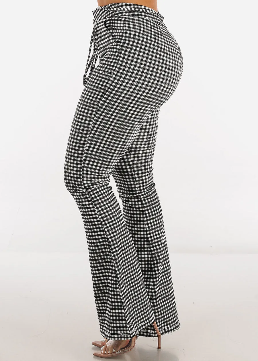 High Waist Checkered Flared Pants Black w Tie Belt sold by Moda product image thumbnail 3