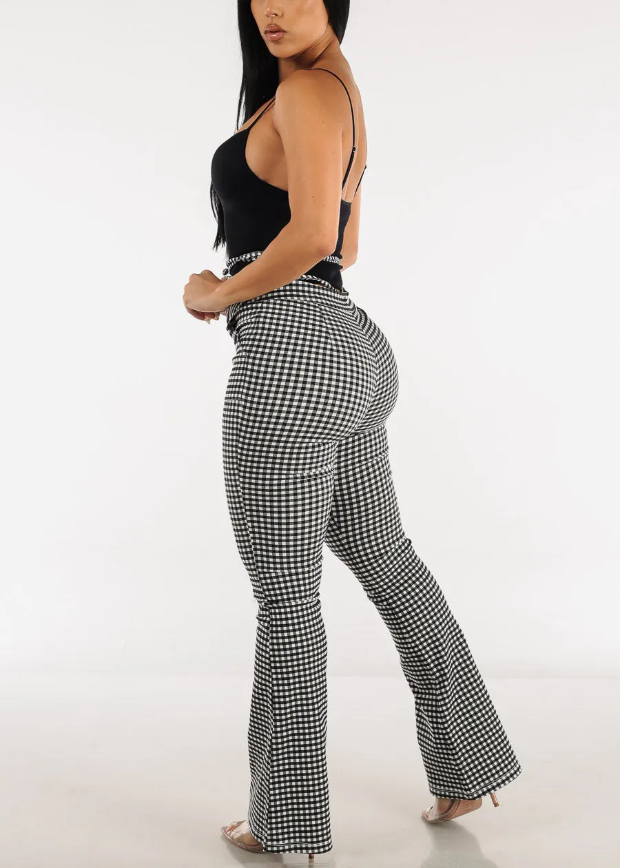 High Waist Checkered Flared Pants Black w Tie Belt sold by Moda product image thumbnail 5