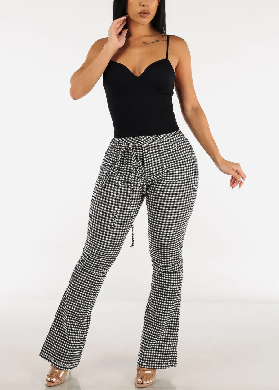 High Waist Checkered Flared Pants Black w Tie Belt sold by Moda product image thumbnail 2