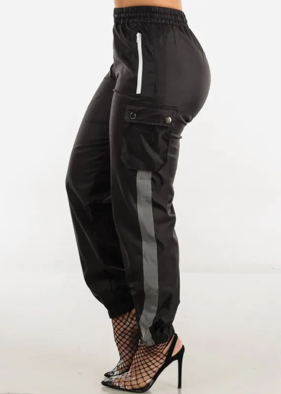 Black Reflective Sides Windbreaker Cargo Joggers sold by Moda