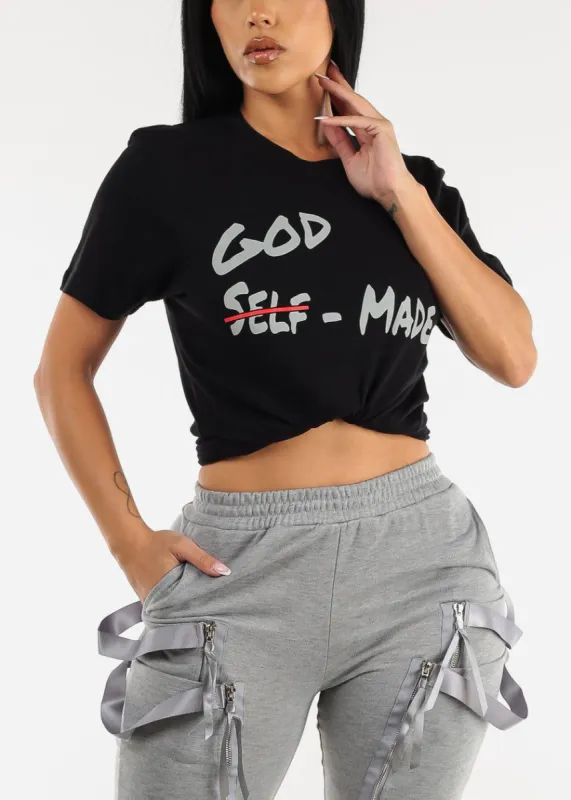 Black Short Sleeve God Made Graphic Tee sold by Moda