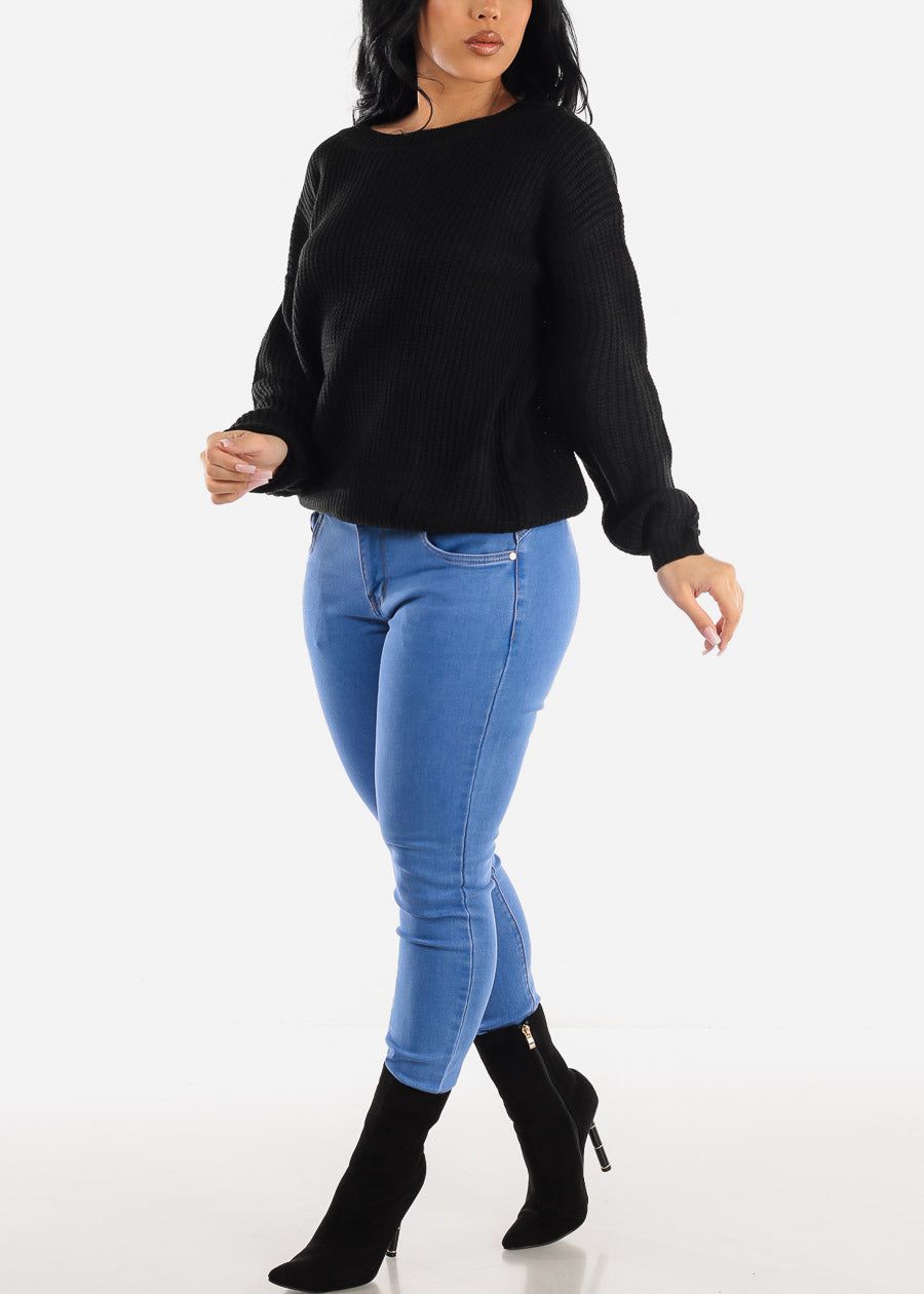 Black Back Lace Up Knit Long Sleeve Sweater sold by Moda product image thumbnail 2