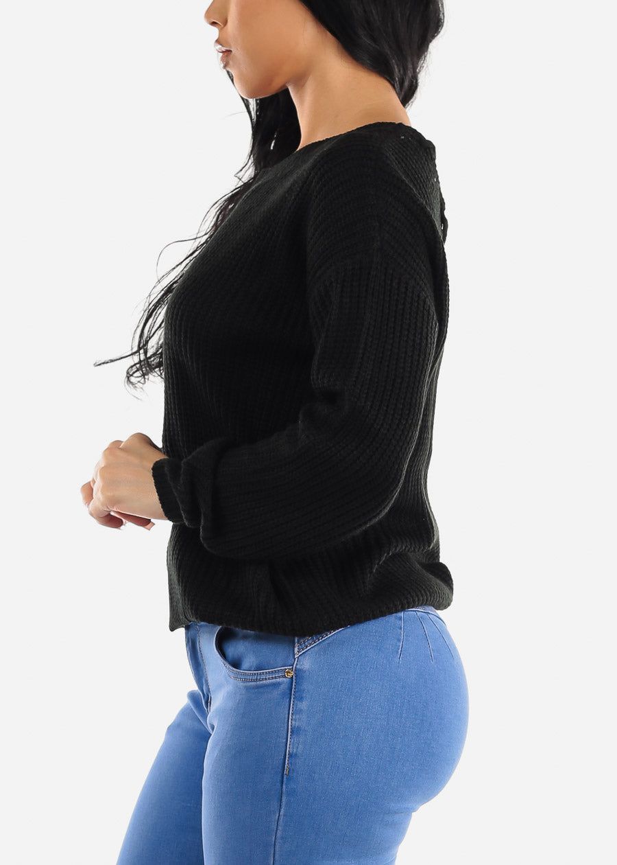 Black Back Lace Up Knit Long Sleeve Sweater sold by Moda product image thumbnail 3
