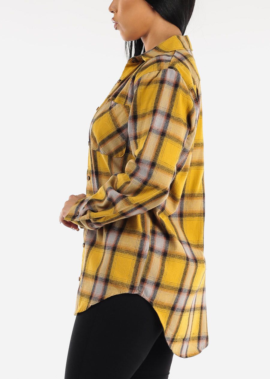 Oversized Plaid Button Down Shacket Mustard sold by Moda product image thumbnail 4