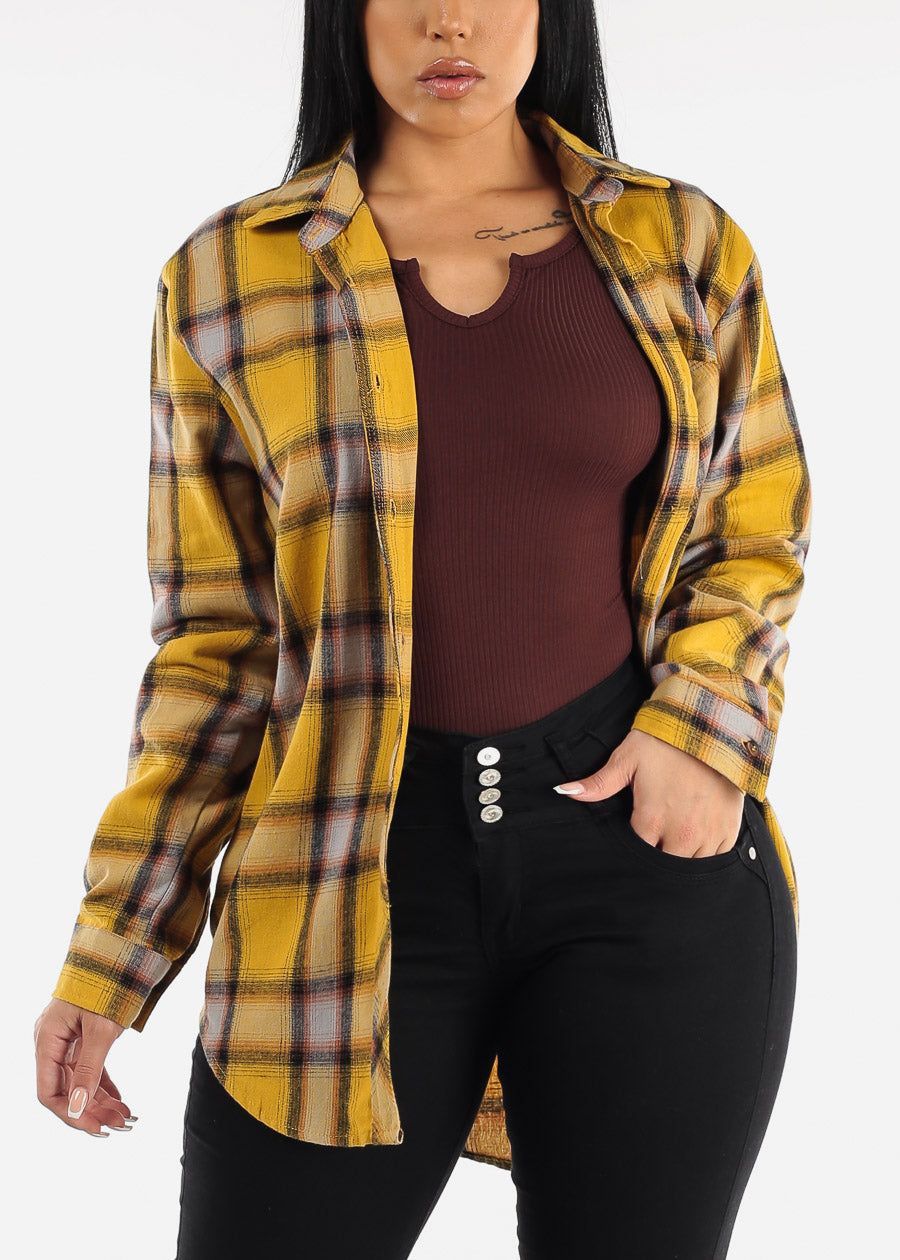 Oversized Plaid Button Down Shacket Mustard sold by Moda product image thumbnail 3