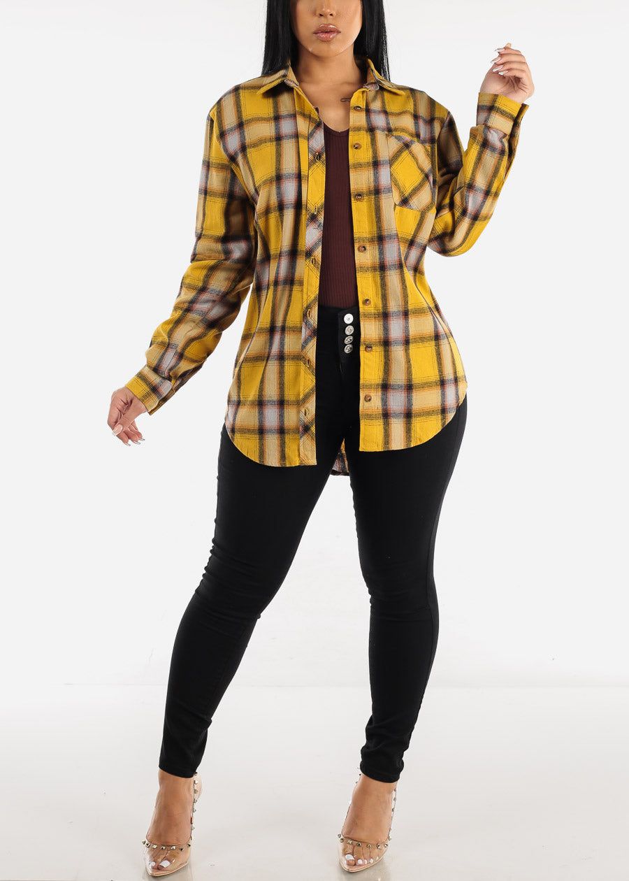 Oversized Plaid Button Down Shacket Mustard sold by Moda product image thumbnail 2