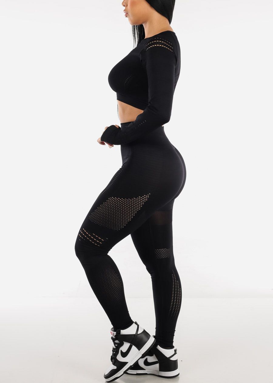 Activewear Black Crop Top & Leggings (2 PCE SET) sold by Moda product image thumbnail 2