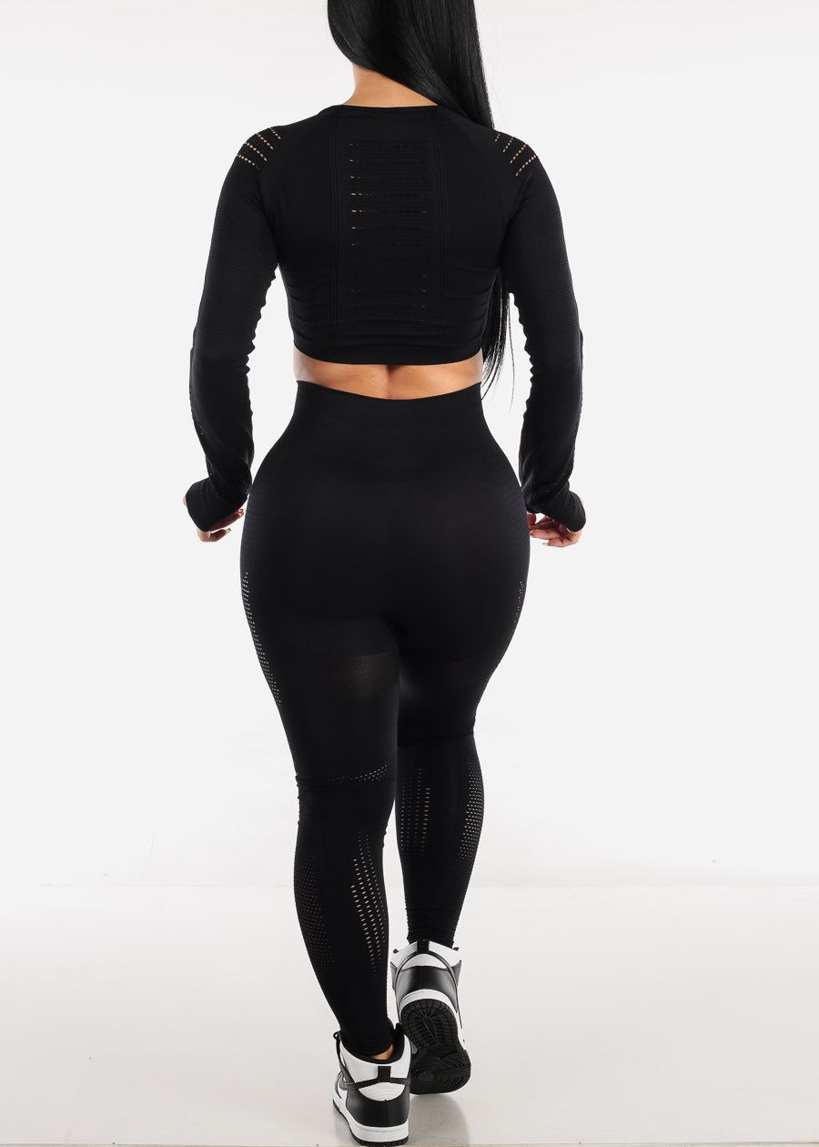 Activewear Black Crop Top & Leggings (2 PCE SET) sold by Moda product image thumbnail 3