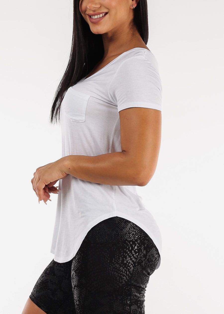 White Short Sleeve Round Hem Relax Fit Tunic Top sold by Moda product image thumbnail 3