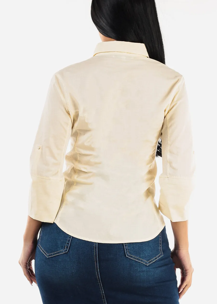 Quarter Sleeve Button Up Shirt Light Yellow sold by Moda product image thumbnail 4