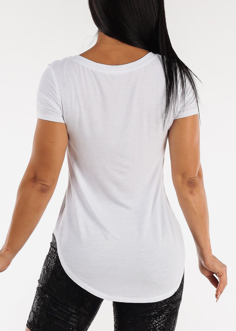 White Short Sleeve Round Hem Relax Fit Tunic Top sold by Moda product image thumbnail 4