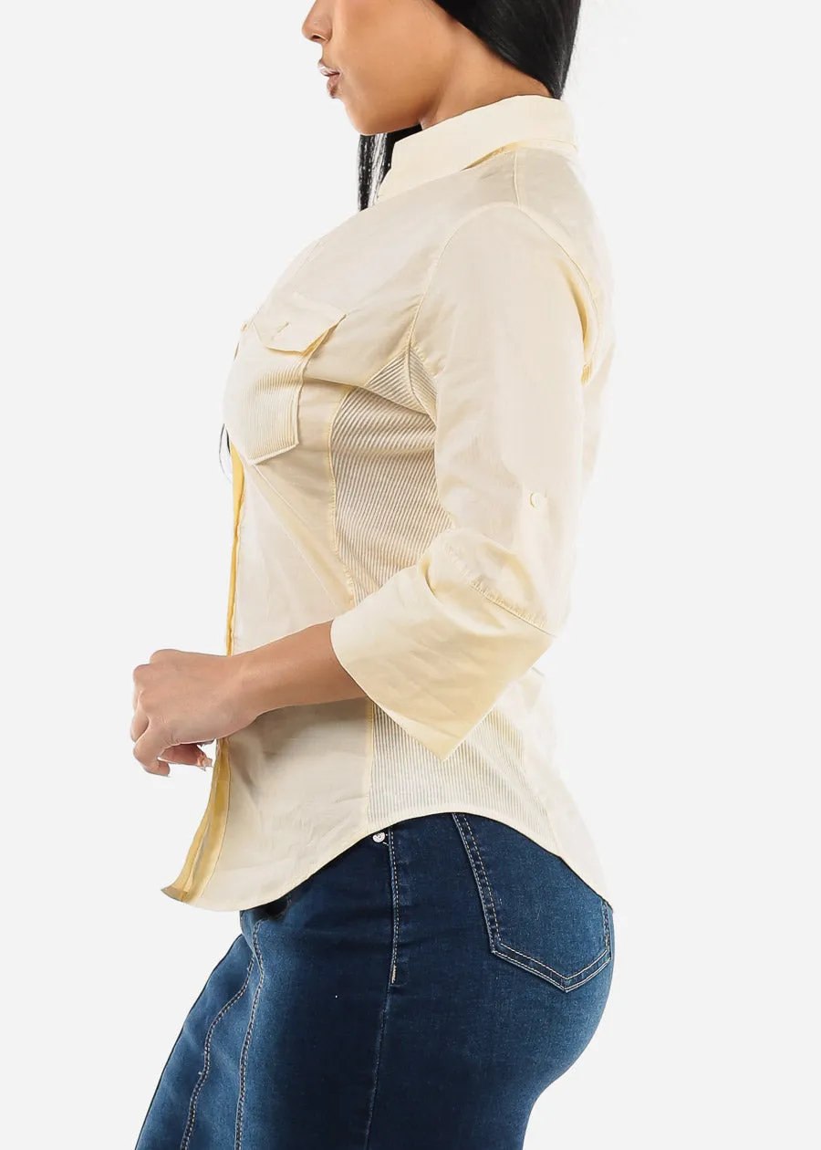Quarter Sleeve Button Up Shirt Light Yellow sold by Moda product image thumbnail 3