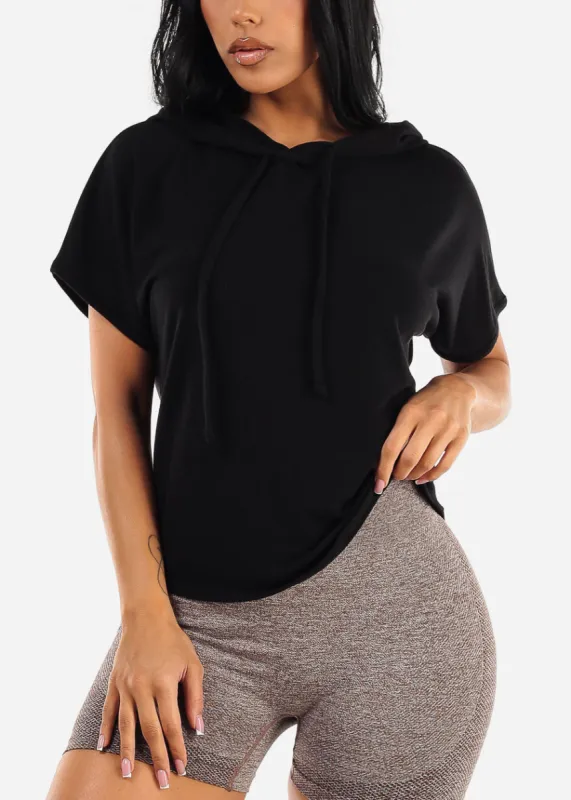 Black Short Sleeve Soft Stretch Hoodie sold by Moda