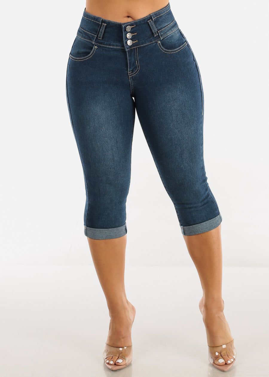 Butt Lift Mid Rise Cuffed Denim Capris Dark Wash sold by Moda product image thumbnail 3