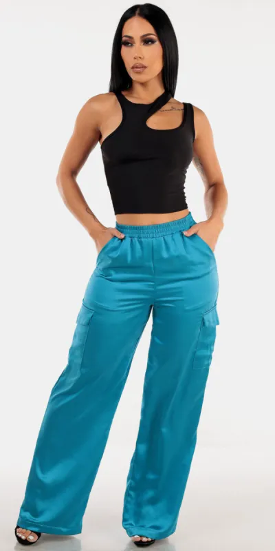 Blue Wide Leg Cargo Pants Look sold by Moda