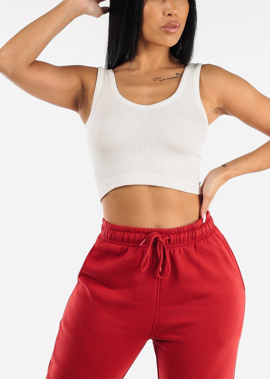 White Ribbed Seamless Cropped Tank Top sold by Moda product image thumbnail 3
