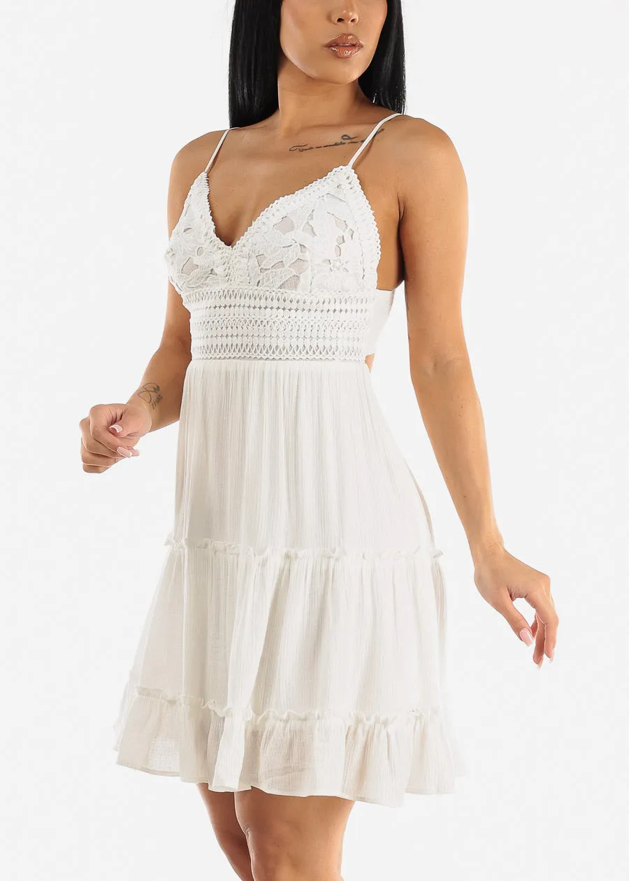 White Sleeveless Tiered Cami Mini Dress sold by Moda