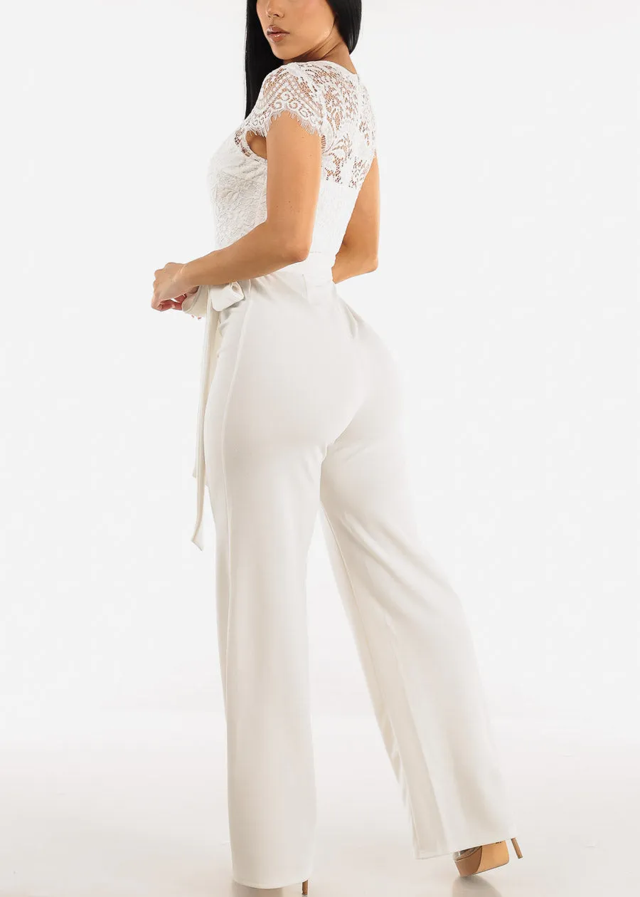 Short Sleeve Wide Legged Lace Jumpsuit Off White sold by Moda product image thumbnail 4