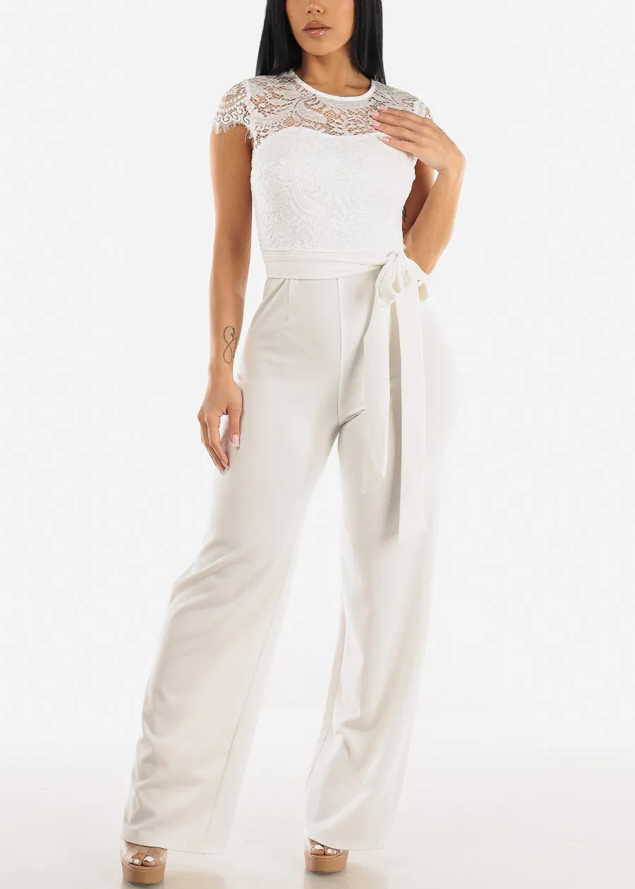 Short Sleeve Wide Legged Lace Jumpsuit Off White sold by Moda product image thumbnail 5