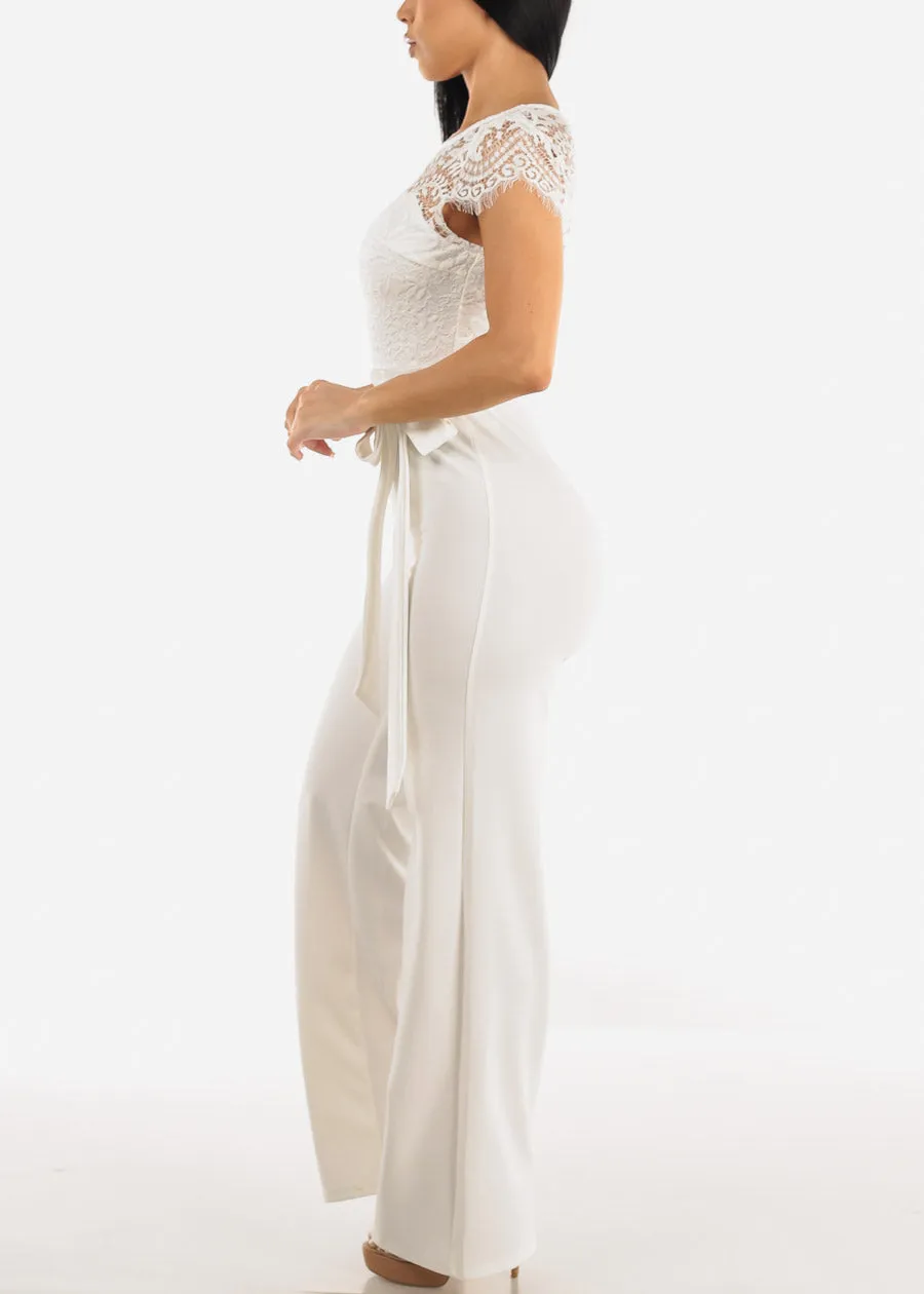 Short Sleeve Wide Legged Lace Jumpsuit Off White sold by Moda product image thumbnail 2
