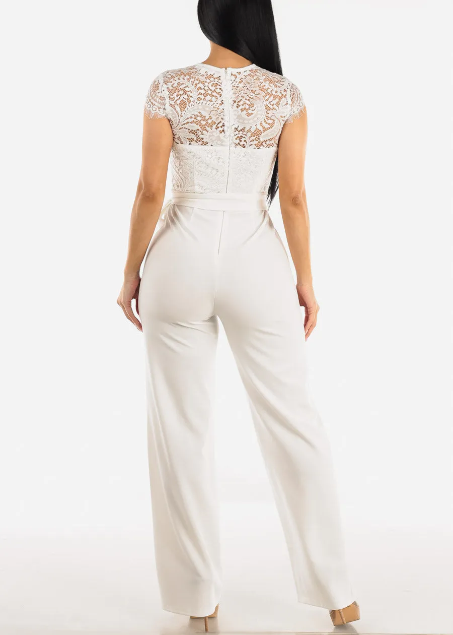Short Sleeve Wide Legged Lace Jumpsuit Off White sold by Moda product image thumbnail 3