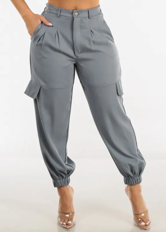 High Waist Pleated Ankle Jogger Pants Slate Blue sold by Moda
