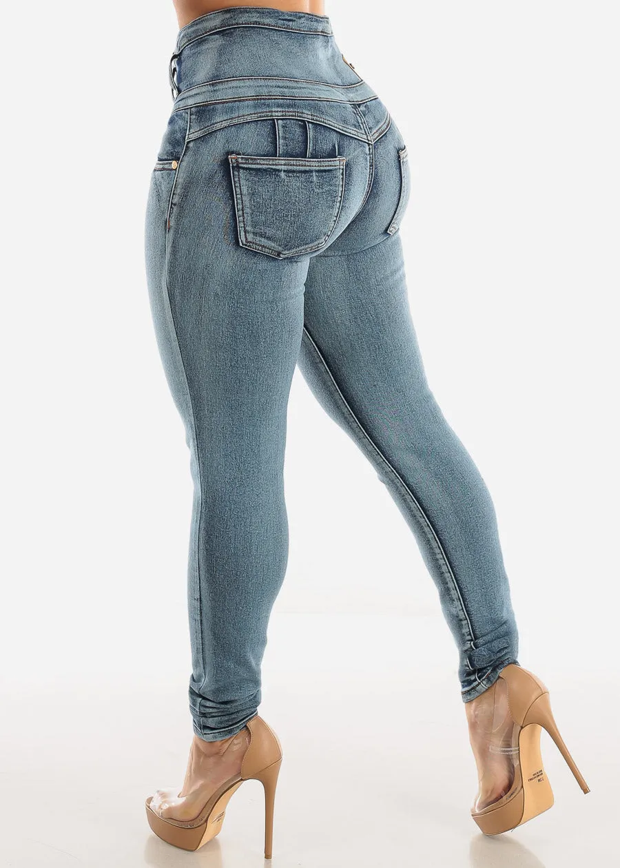 High Waisted Butt Lifting Acid Wash Skinny Jeans sold by Moda product image thumbnail 5