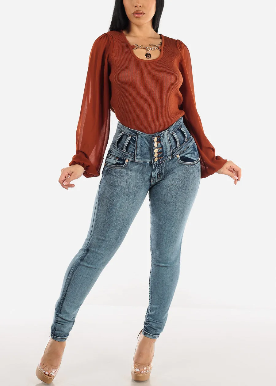 High Waisted Butt Lifting Acid Wash Skinny Jeans sold by Moda product image thumbnail 2